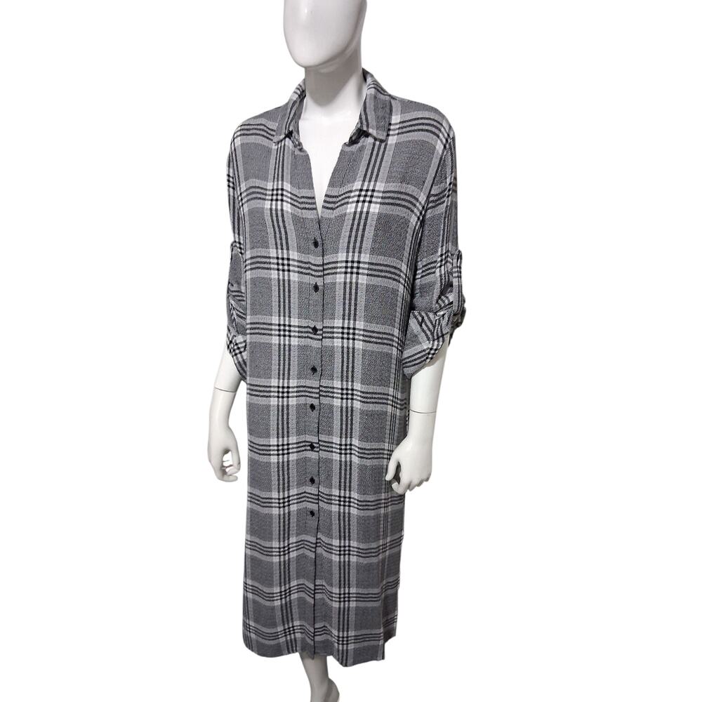 Anthro Cloth & Stone‎ Plaid Roll Tab Women Small Minimalist Dress Lagenlook Boho